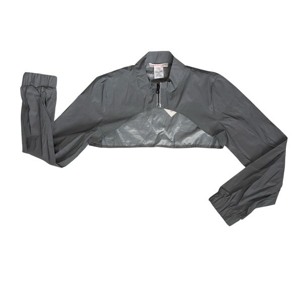 Gray Cropped Windbreaker Jacket Sz Small Reflective Fabric Bolero Style Festival - Picture 8 of 15